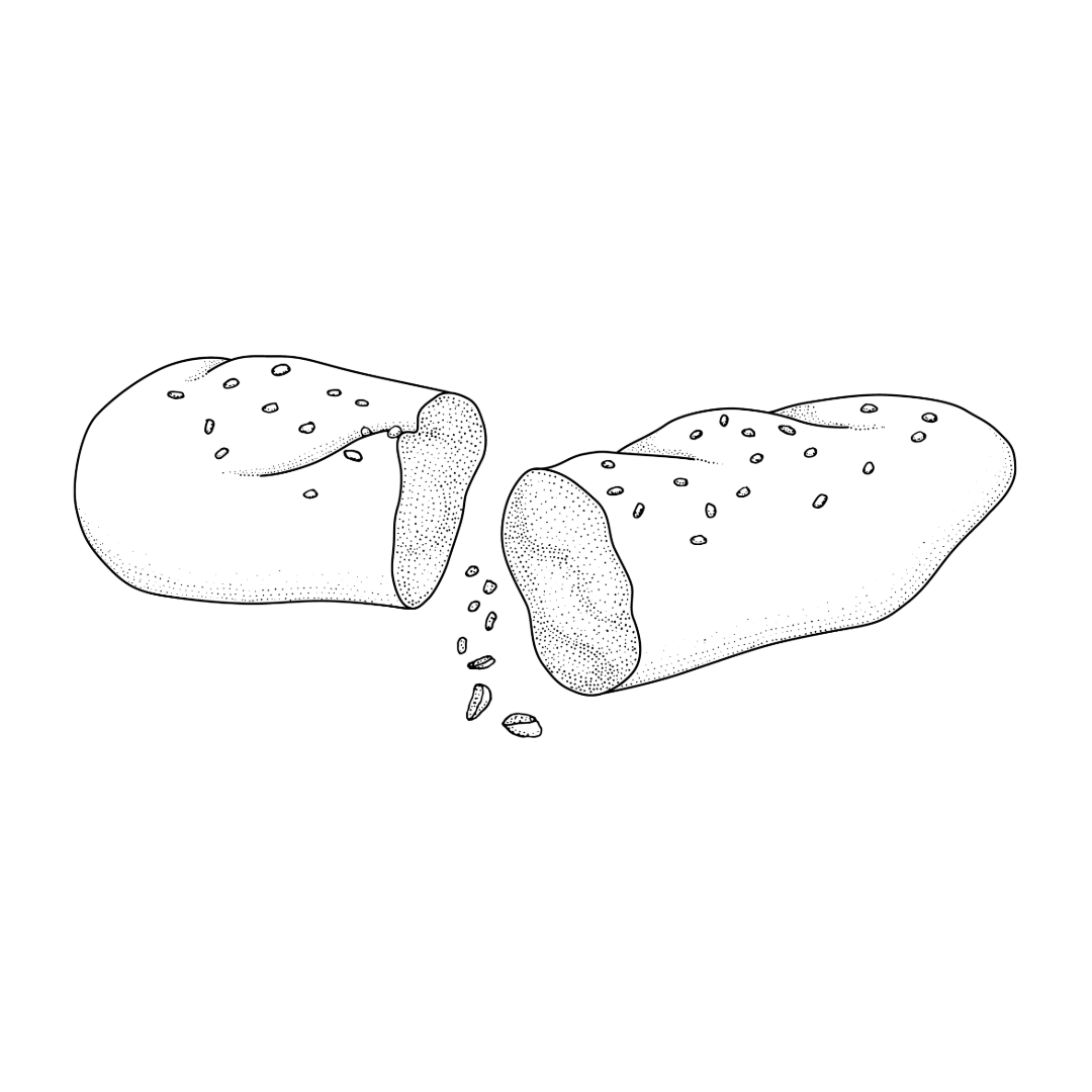 Illustration aufgebrochenes Brot mit Krümeln