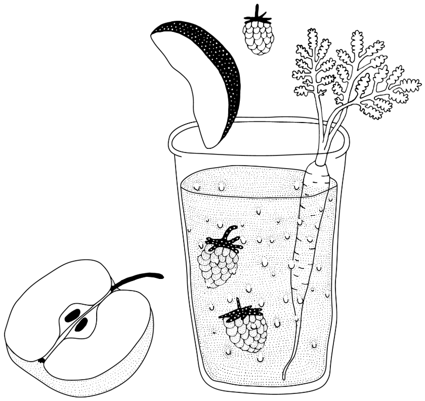 Illustration gezeichnet Saft mit Obst und Gemüse